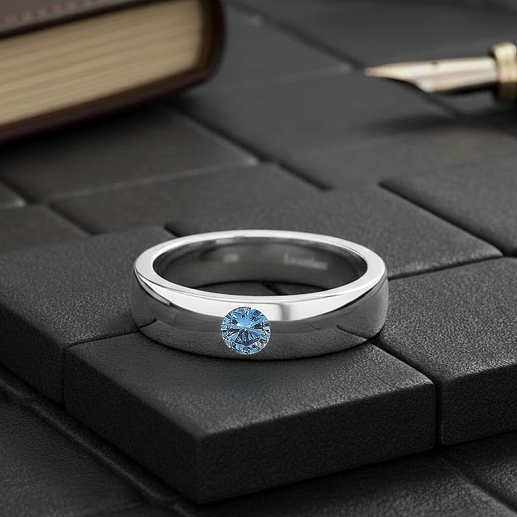LUXURIANT DIAMOND - Lab Grown Blauer Diamant VS Ring 925 Silber Rhodiniert (Größe 19.00) ca. 0.25 ct