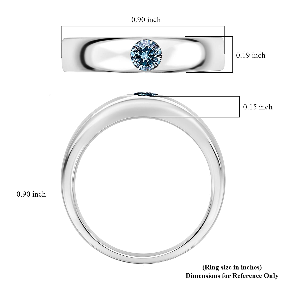 LUXURIANT DIAMOND - Lab Grown Blauer Diamant VS Ring 925 Silber Rhodiniert (Größe 19.00) ca. 0.25 ct