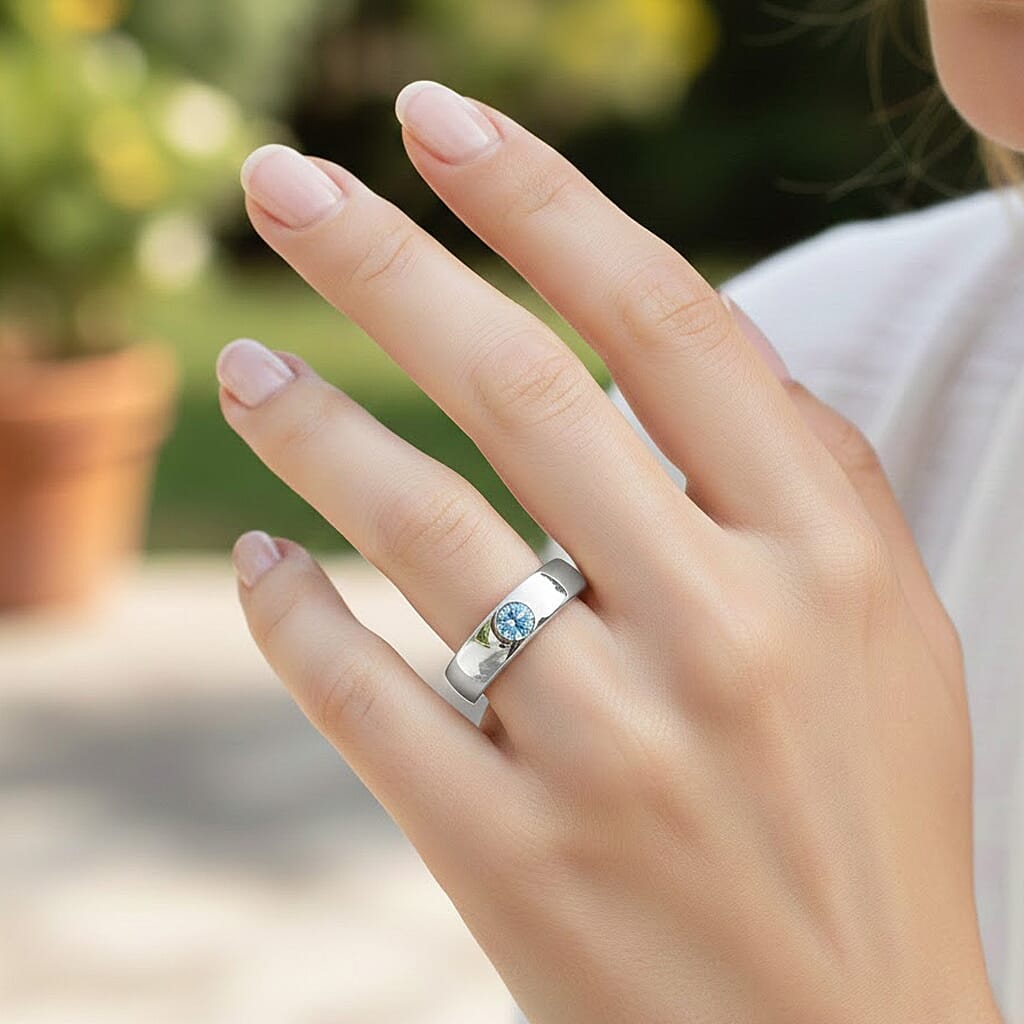 LUXURIANT DIAMOND - Lab Grown Blauer Diamant VS Ring 925 Silber Rhodiniert (Größe 19.00) ca. 0.25 ct