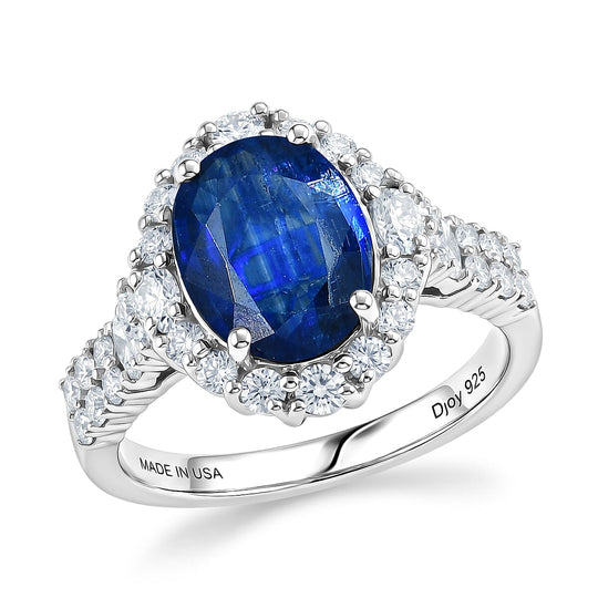 D'Joy AA Kyanit, Moissanit  AGI zertifiziert Ring 925 Silber Rhodiniert (Größe 16.50) ca. 4.01 ct