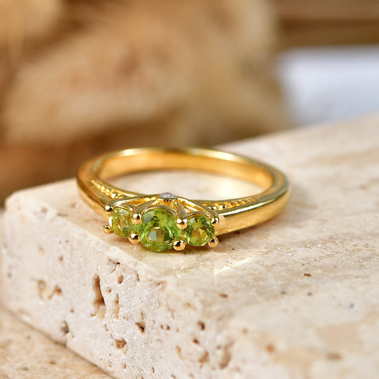 D'Joy Peridot Natürlicher Ring 925 Silber 750 Vergoldet (Größe 17.00) ca. 0.58 ct