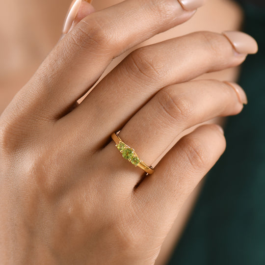 D'Joy Peridot Natürlicher Ring 925 Silber 750 Vergoldet (Größe 17.00) ca. 0.58 ct