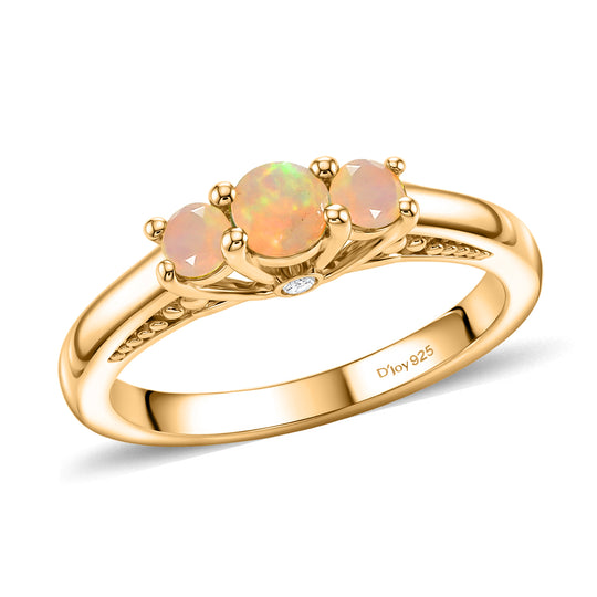 D'Joy AA Natürlicher, äthiopischer Welo Opal Ring 925 Silber 750 Vergoldet (Größe 19.00) ca. 0,32 ct