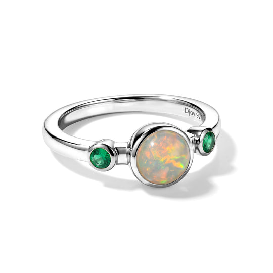 D'Joy AA Natürlicher, äthiopischer Welo Opal, Socoto Smaragd Ring 925 Silber 750 Gelbgold vermeil (Größe 17.00) ca. 0,64 ct