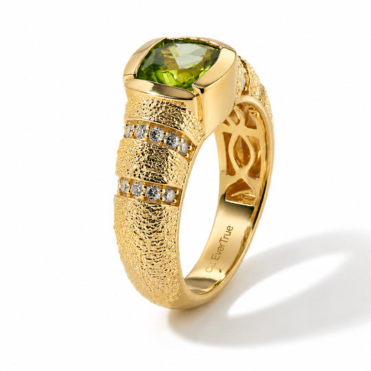 EVER TRUE AA Natürlicher Peridot, Weißer Zirkon Ring 950 Kupfer (Größe 19.00) ca. 2.53 ct