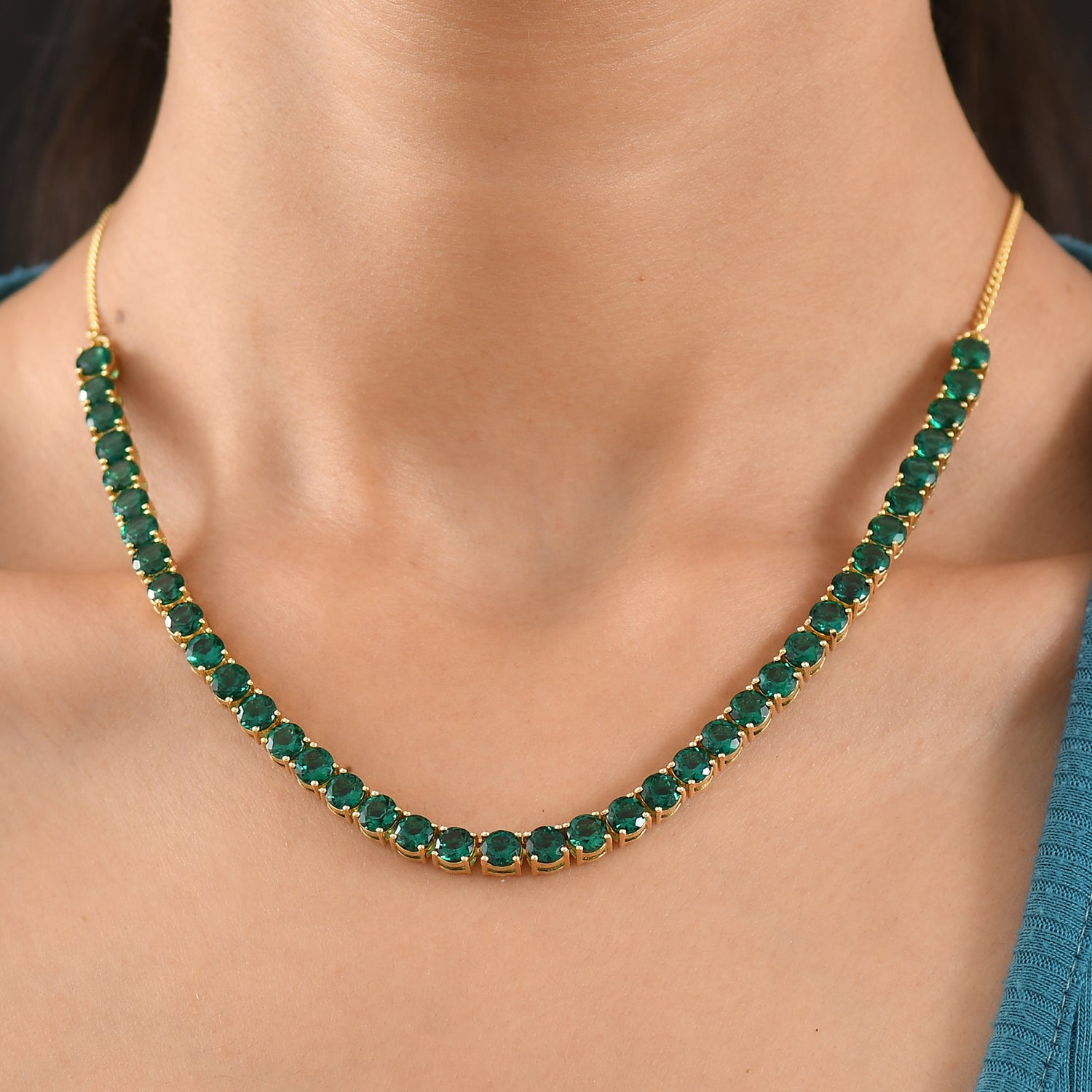 LUXURIANT DIAMOND - AAA Lab Grown Smaragd Halskette ca. 45 cm 925 Silber 750 Gelbgold vermeil ca. 17,90 ct.
