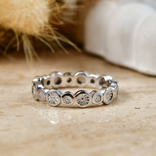 D'Joy Weißer Diamant Ring 925 Silber Platiniert (Größe 17.00) ca. 0,01 ct