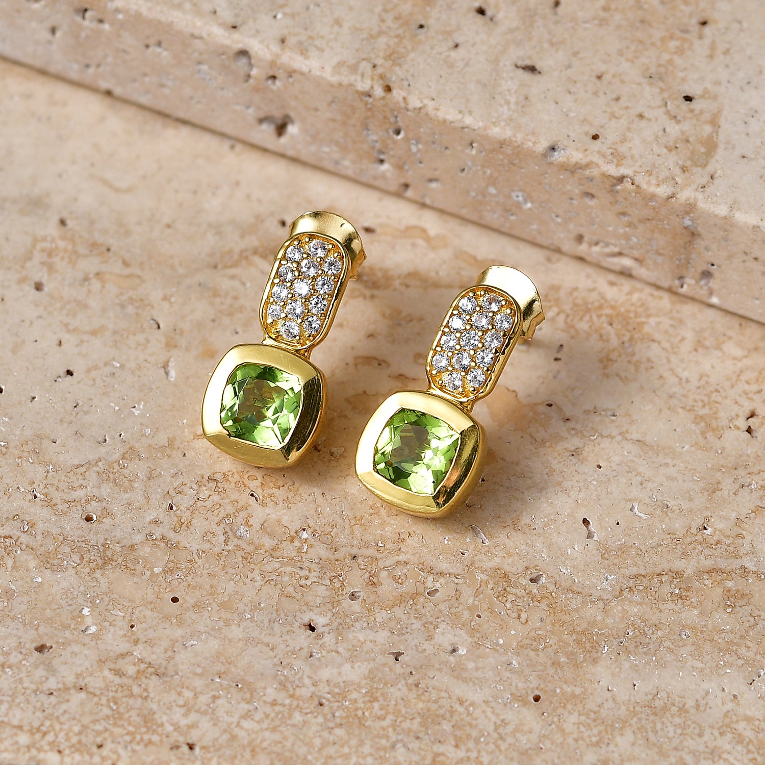 EVER TRUE AA Natürlicher Peridot, Weißer Zirkon Ohrringe 950 Kupfer ca. 2.80 ct