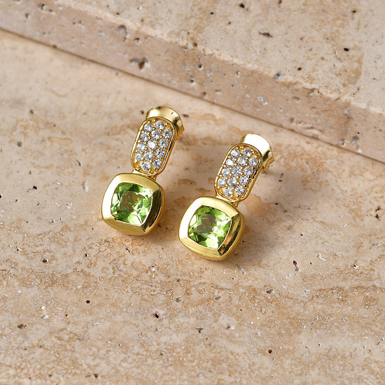 EVER TRUE AA Natürlicher Peridot, Weißer Zirkon Ohrringe 950 Kupfer ca. 2.80 ct