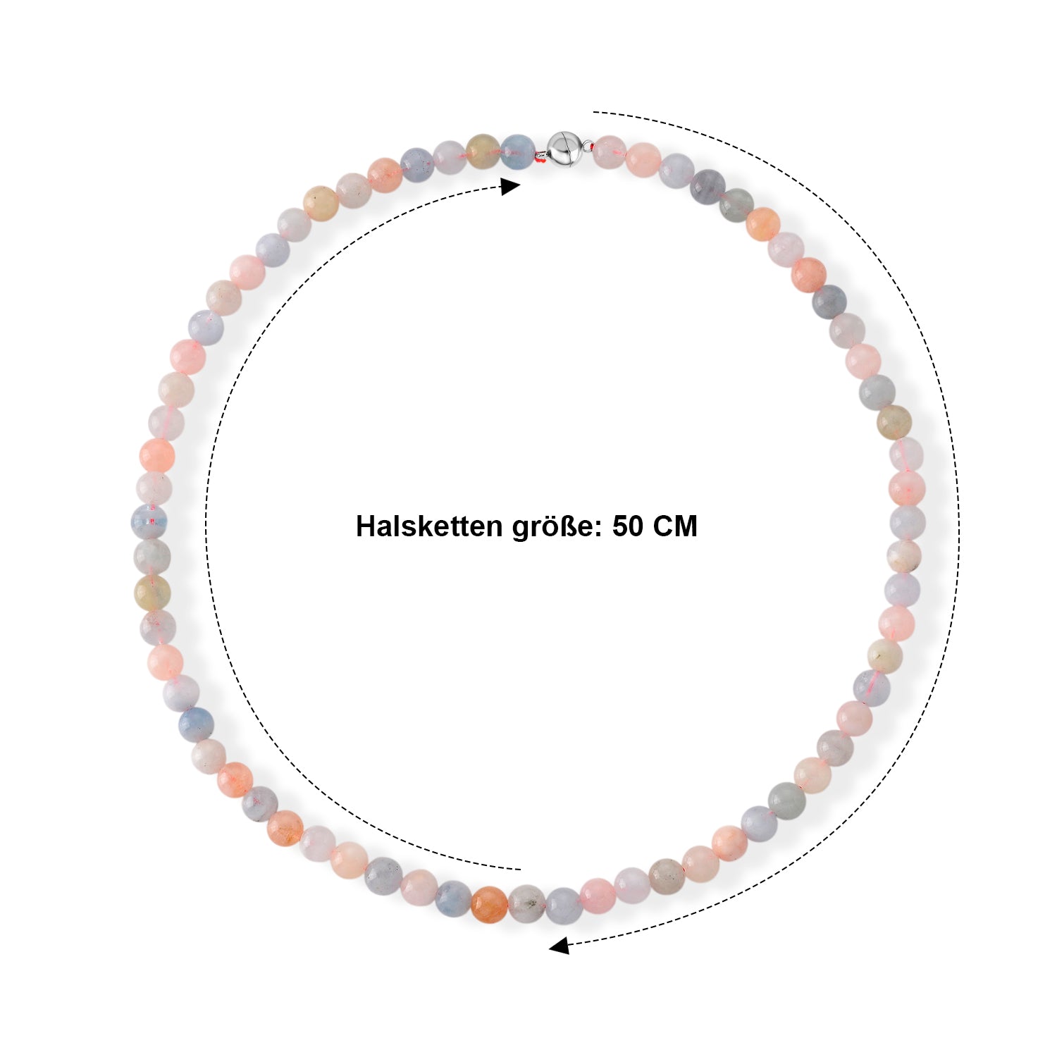 Mehrfarbige Beryll 50cm Halskette, Edelstahl - 160 ct.