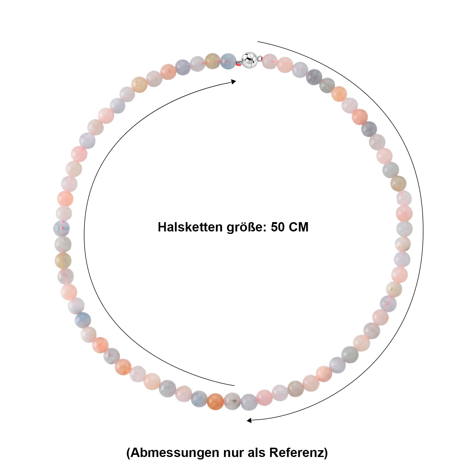 Mehrfarbige Beryll 50cm Halskette, Edelstahl - 160 ct.