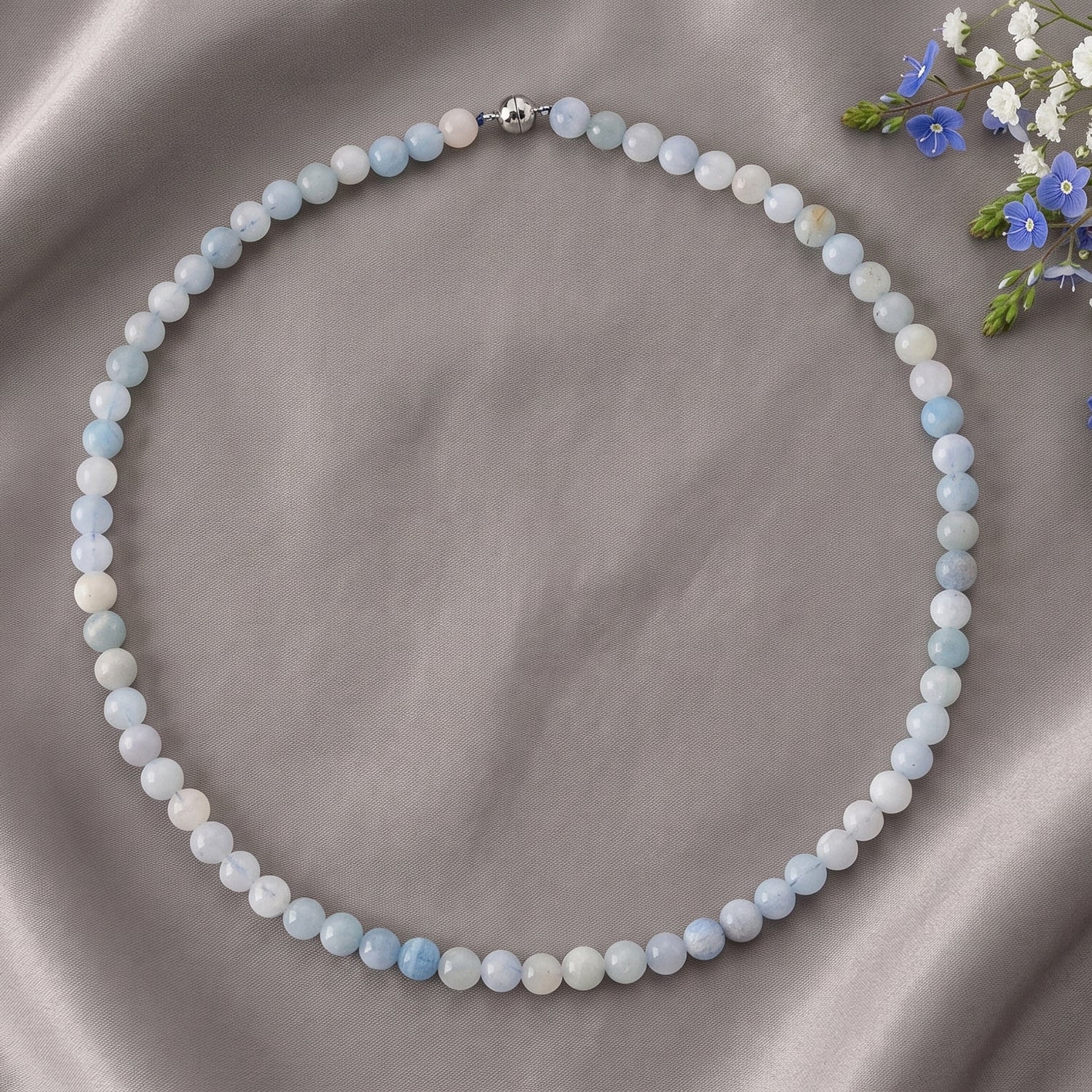 Mehrfarbiger Aquamarin Halskette ca. 50 cm 316L Edelstahl ca. 160,00 ct.