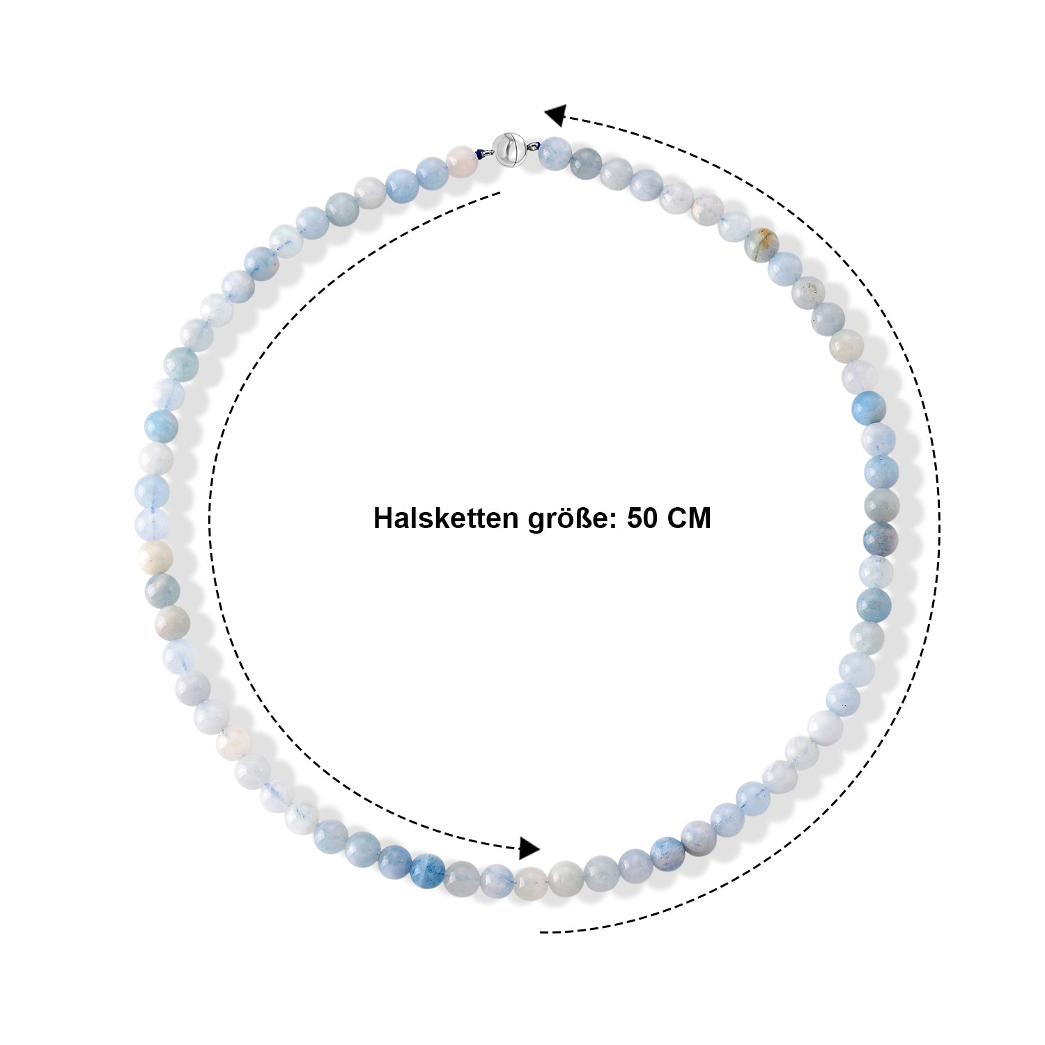 Mehrfarbige Aquamarin 50cm Halskette, Edelstahl - 160 ct.