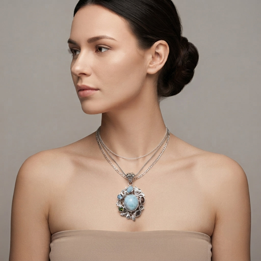 D'Joy AA Larimar Anhänger 925 Silber ca. 7.83 ct