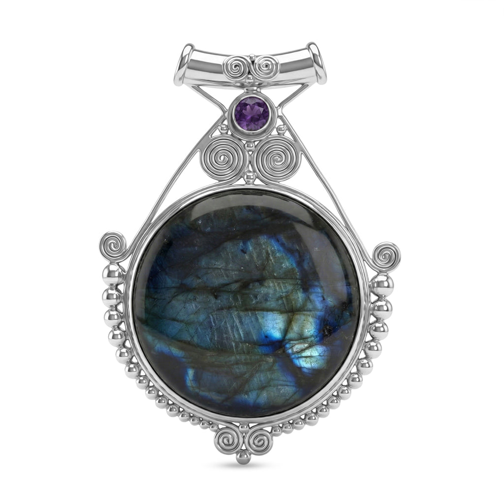 D'Joy Royal Bali - AA Labradorit, Afrikanischer Amethyst Anhänger 925 Silber ca. 93.77 ct