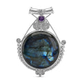 D'Joy Royal Bali - AA Labradorit, Afrikanischer Amethyst Anhänger 925 Silber ca. 93.77 ct