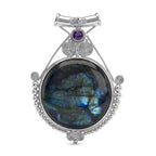 D'Joy Royal Bali - AA Labradorit, Afrikanischer Amethyst Anhänger 925 Silber ca. 93.77 ct