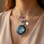 D'Joy Royal Bali - AA Labradorit, Afrikanischer Amethyst Anhänger 925 Silber ca. 93.77 ct