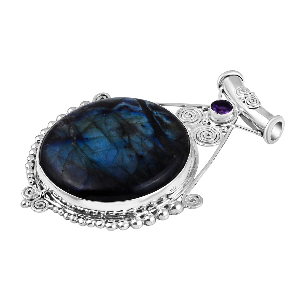 D'Joy Royal Bali - AA Labradorit, Afrikanischer Amethyst Anhänger 925 Silber ca. 93.77 ct