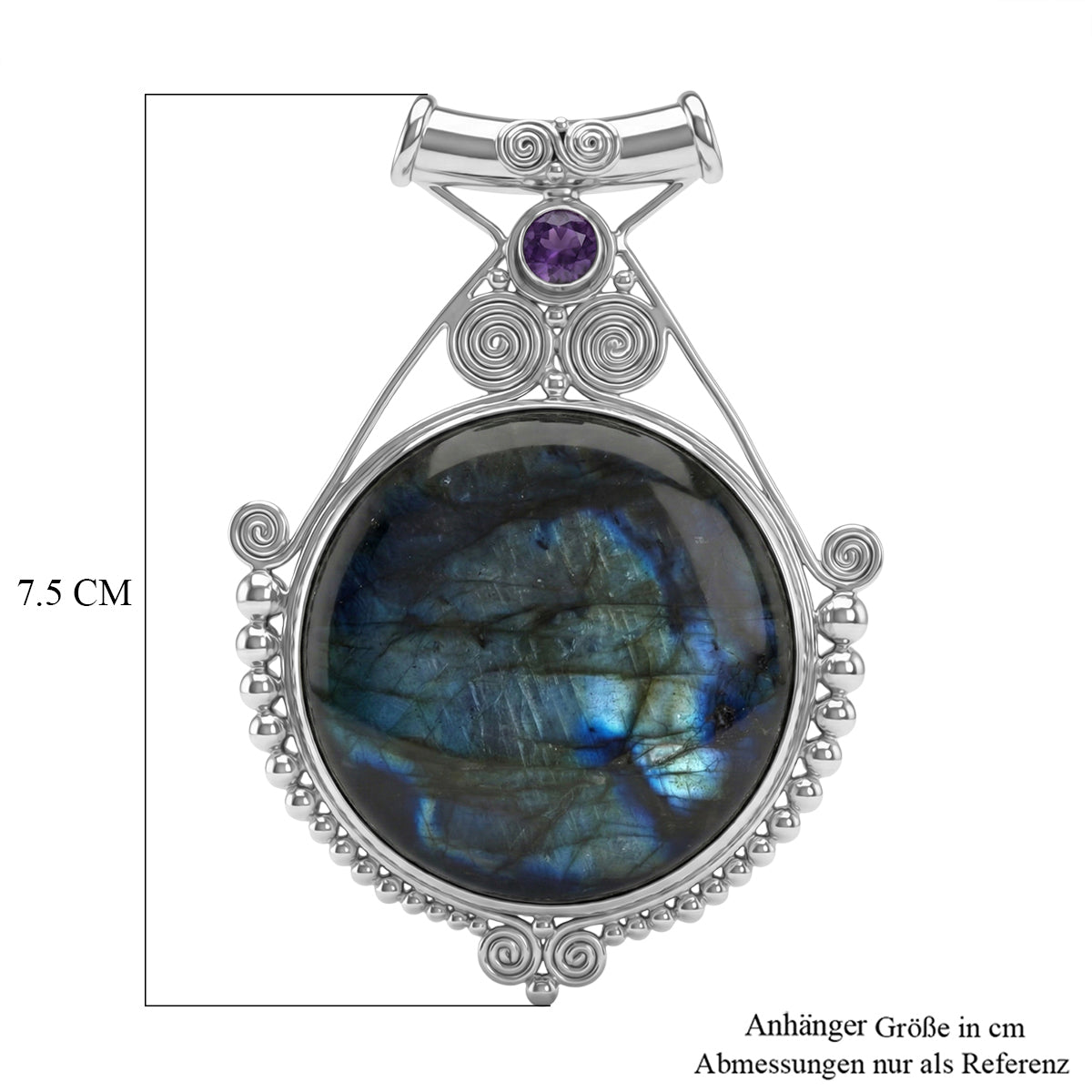 D'Joy Royal Bali - AA Labradorit, Afrikanischer Amethyst Anhänger 925 Silber ca. 93.77 ct