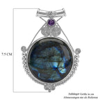 D'Joy Royal Bali - AA Labradorit, Afrikanischer Amethyst Anhänger 925 Silber ca. 93.77 ct