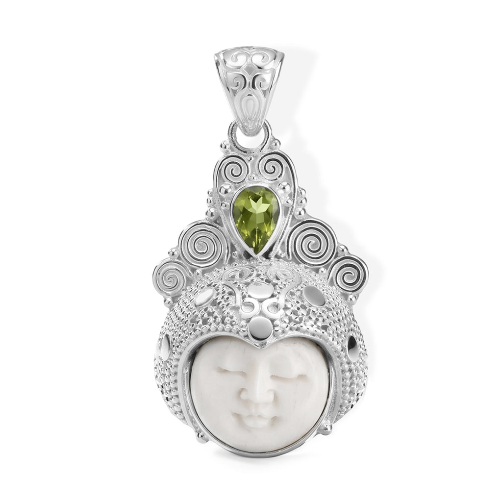 D'Joy Ox Bone, Peridot Anhänger 925 Silber ca. 5,95 ct.