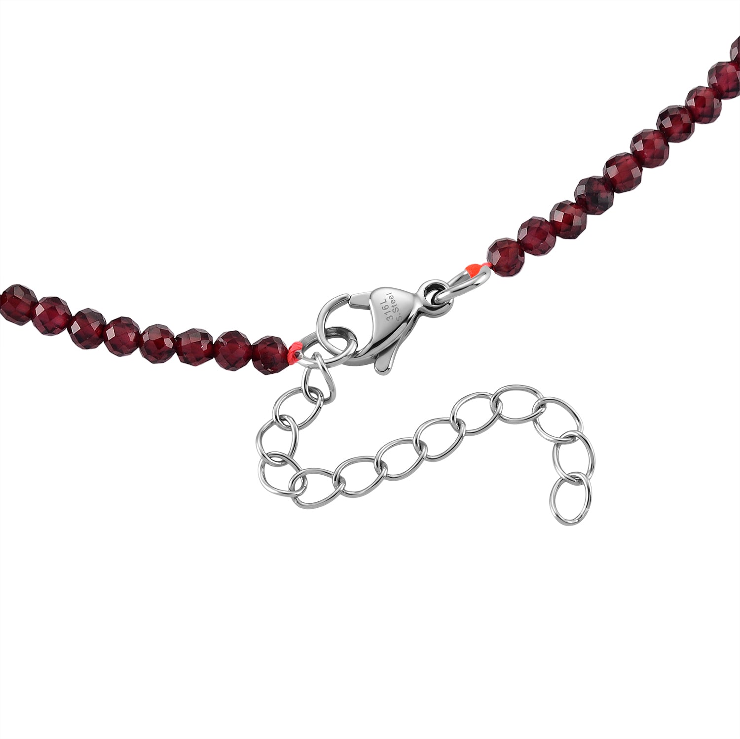 Mosambik Granat Halskette ca. 45 cm 316L Edelstahl ca. 55.00 ct