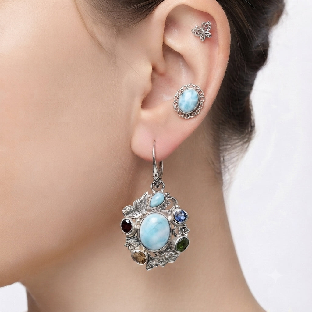 D'Joy AA Larimar Ohrringe 925 Silber ca. 8.52 ct