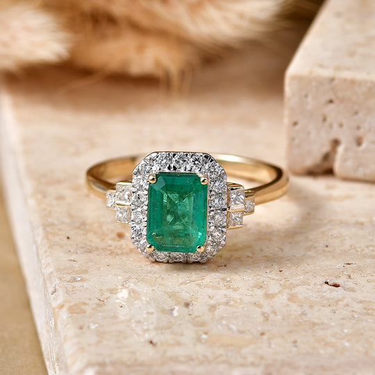 LUXORO AAA Kagem Sambischer Smaragd, Weißer Diamant Ring 417 Gold (Größe 18.00)   (10-16 Werktage Lieferzeit) ca. 2,18 ct