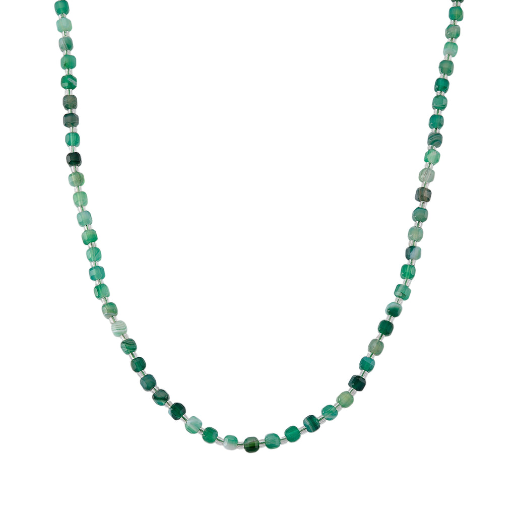 Grüner Achat, Glas Halskette ca. Flexibles cm 316L Edelstahl 85.00 ct