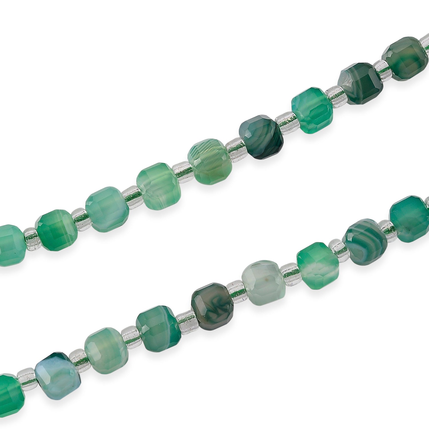 Grüner Achat, Glas Halskette ca. Flexibles cm 316L Edelstahl 85.00 ct