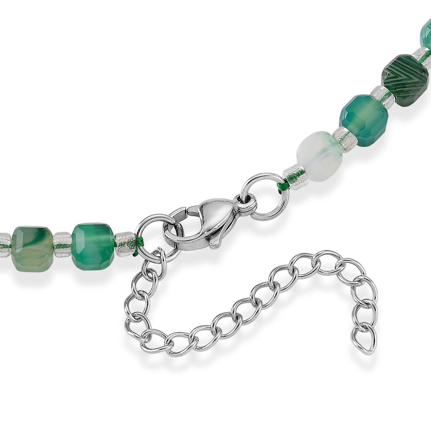 Grüner Achat, Glas Halskette ca. Flexibles cm 316L Edelstahl 85.00 ct