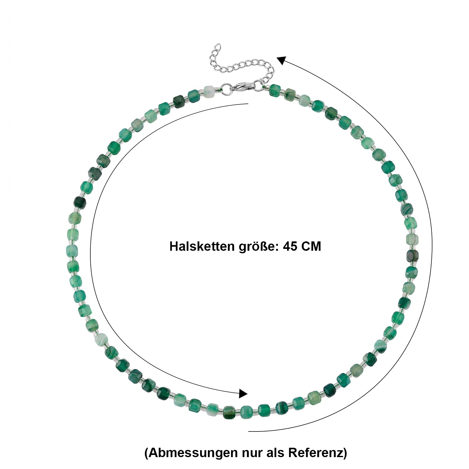 Grüner Achat, Glas Halskette ca. Flexibles cm 316L Edelstahl 85.00 ct