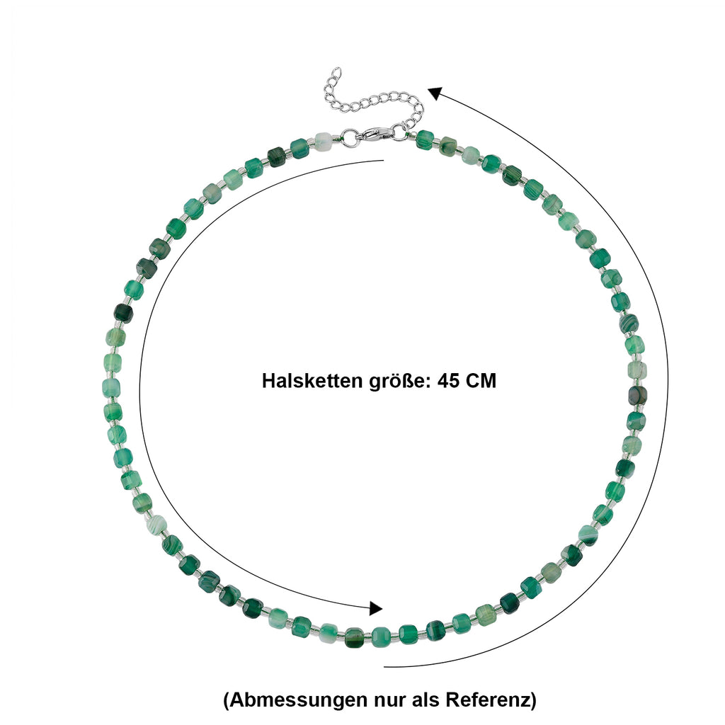 Grüner Achat, Glas Halskette ca. Flexibles cm 316L Edelstahl 85.00 ct
