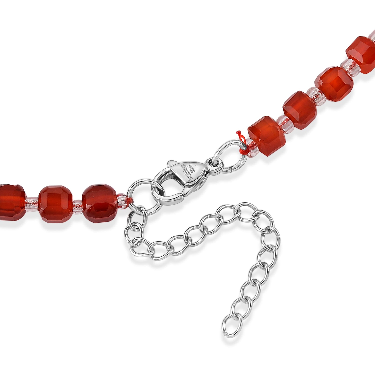 Roter Achat, Glas Halskette, flexibel, 316L Edelstahl 85.00 ct