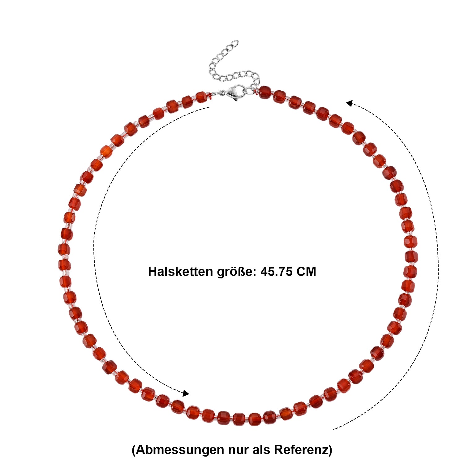 Roter Achat, Glas Halskette, flexibel, 316L Edelstahl 85.00 ct