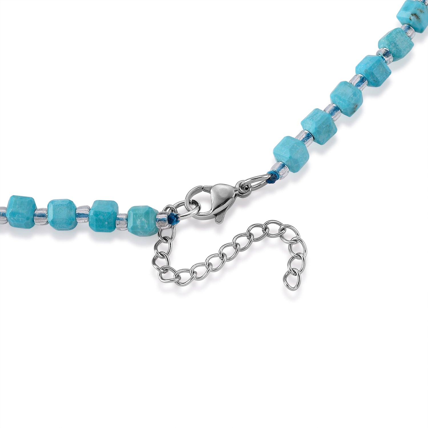 Blauer Howlit, Glas Halskette, flexibel, 316L Edelstahl 85.00 ct