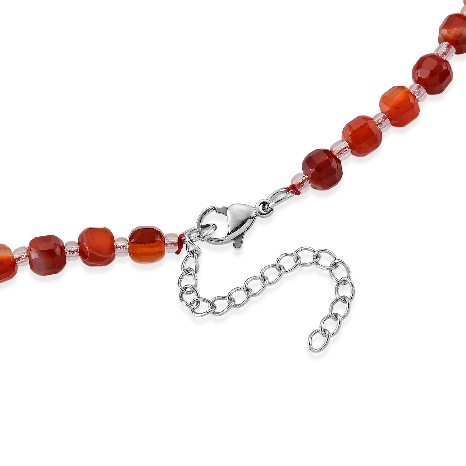 Karneol, Glas Halskette, flexibel, 316L Edelstahl 85.00 ct