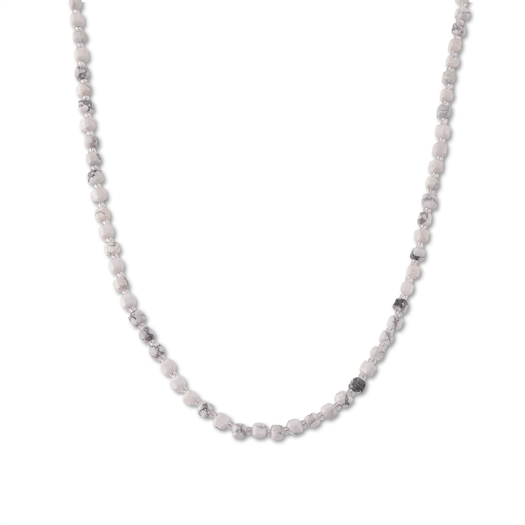 Weißer Howlit, Glas Halskette, flexibel, 316L Edelstahl 85.00 ct