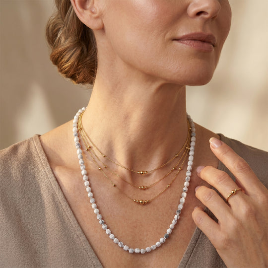 Weißer Howlit, Glas Halskette, flexibel, 316L Edelstahl 85.00 ct