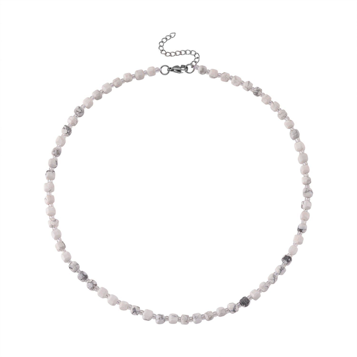 Weißer Howlit, Glas Halskette, flexibel, 316L Edelstahl 85.00 ct
