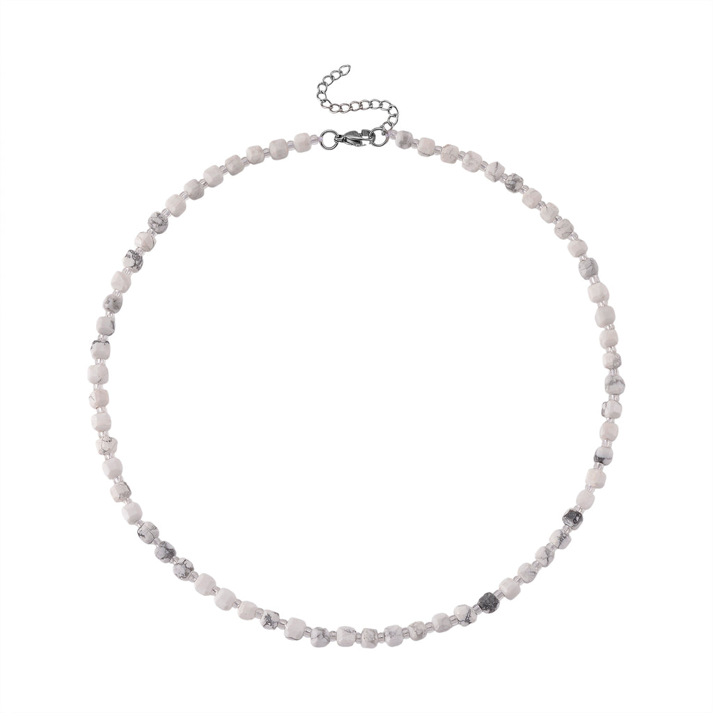 Weißer Howlit, Glas Halskette, flexibel, 316L Edelstahl 85.00 ct