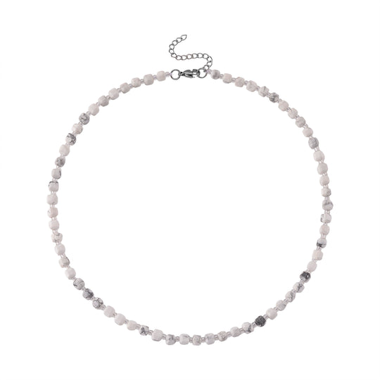 Weißer Howlit, Glas Halskette, flexibel, 316L Edelstahl 85.00 ct