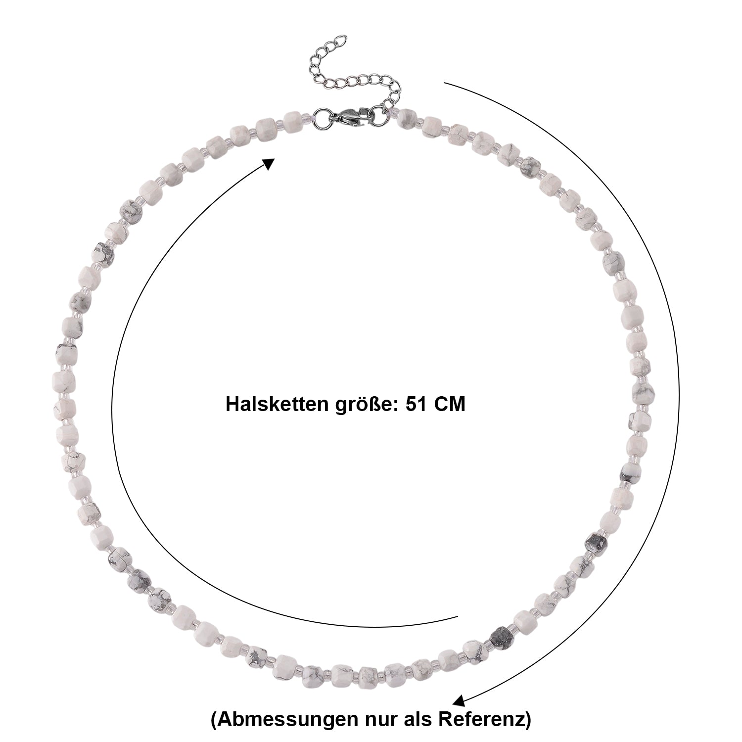 Weißer Howlit, Glas Halskette, flexibel, 316L Edelstahl 85.00 ct