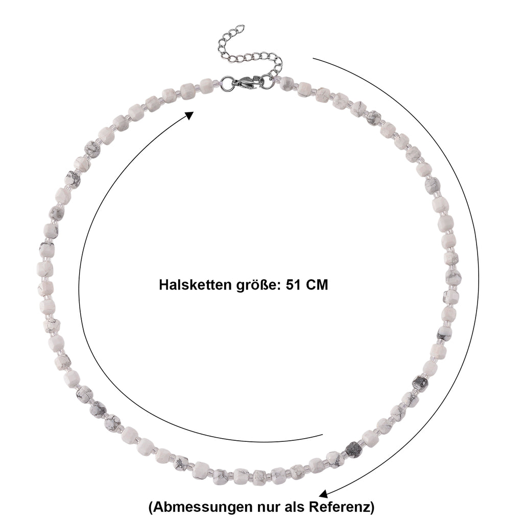 Weißer Howlit, Glas Halskette, flexibel, 316L Edelstahl 85.00 ct
