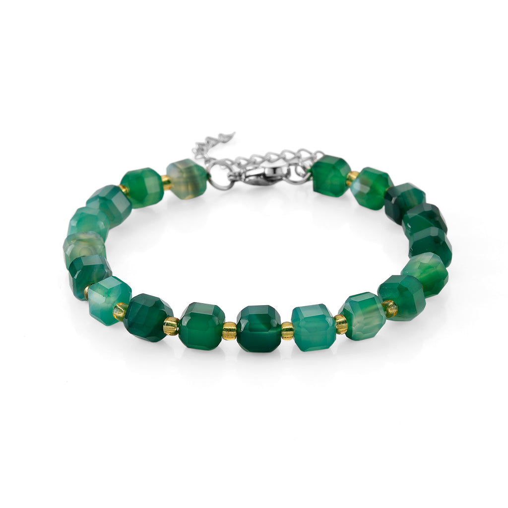 Grüner Achat, Glas Armband ca. Flexibles cm 316L Edelstahl 58.00 ct