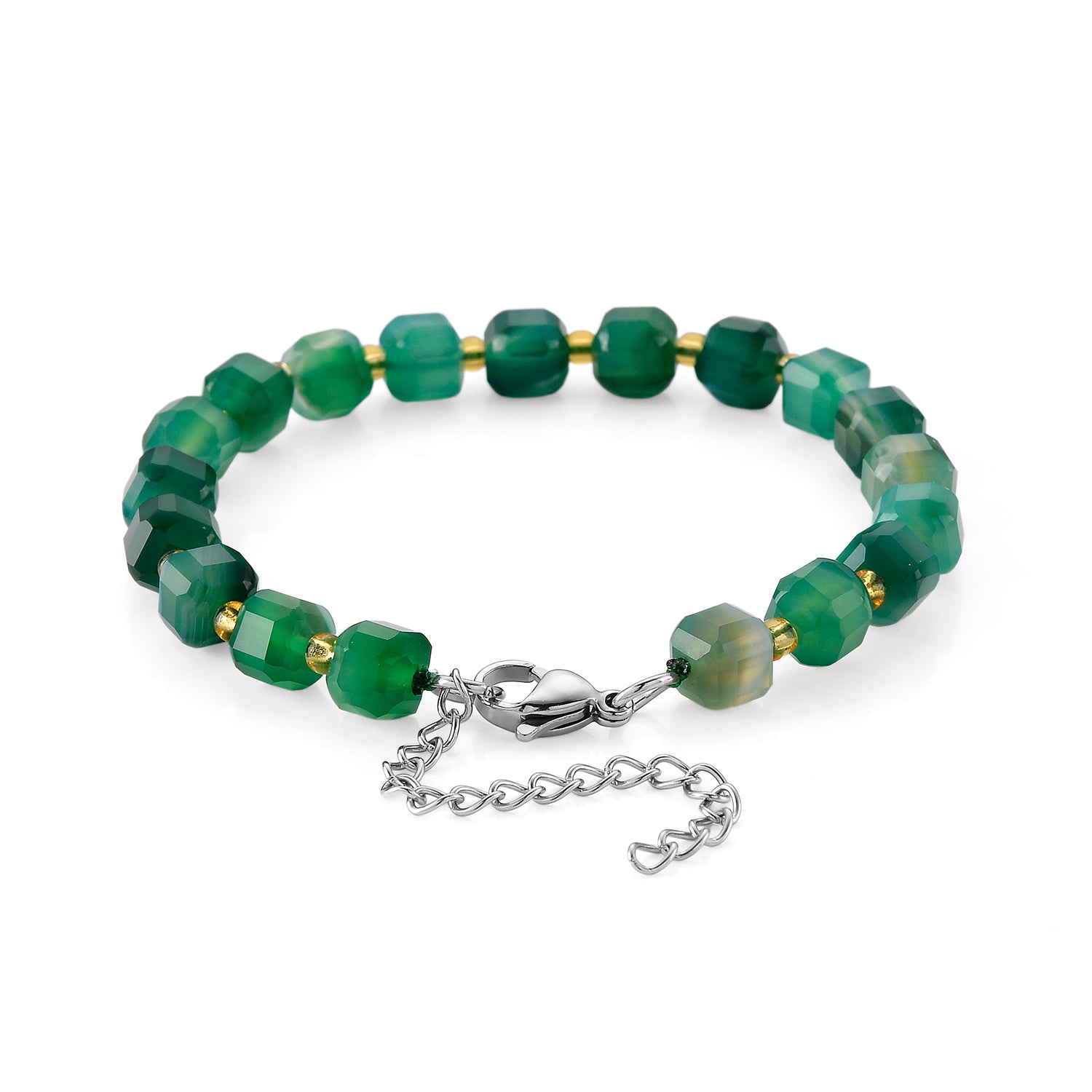 Grüner Achat, Glas Armband ca. Flexibles cm 316L Edelstahl 58.00 ct