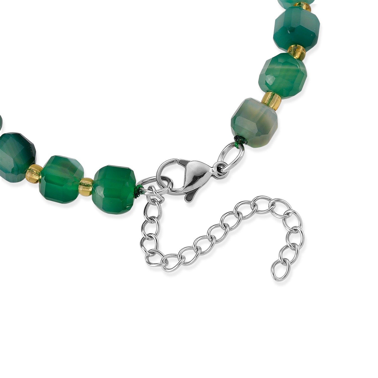 Grüner Achat, Glas Armband ca. Flexibles cm 316L Edelstahl 58.00 ct