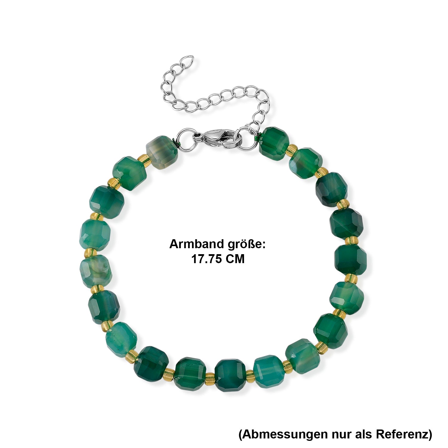 Grüner Achat, Glas Armband ca. Flexibles cm 316L Edelstahl 58.00 ct
