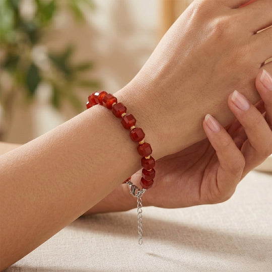 Roter Achat, Glas Armband, flexibel, 316L Edelstahl 58.00 ct